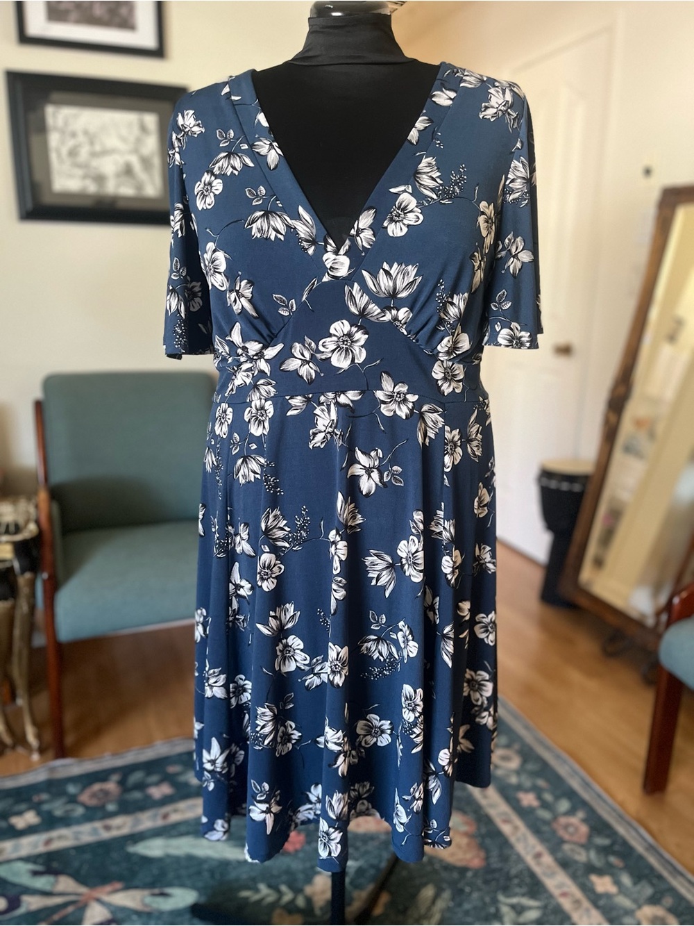 torrid Navy Floral V-Neck Fit-and-Flare Dress